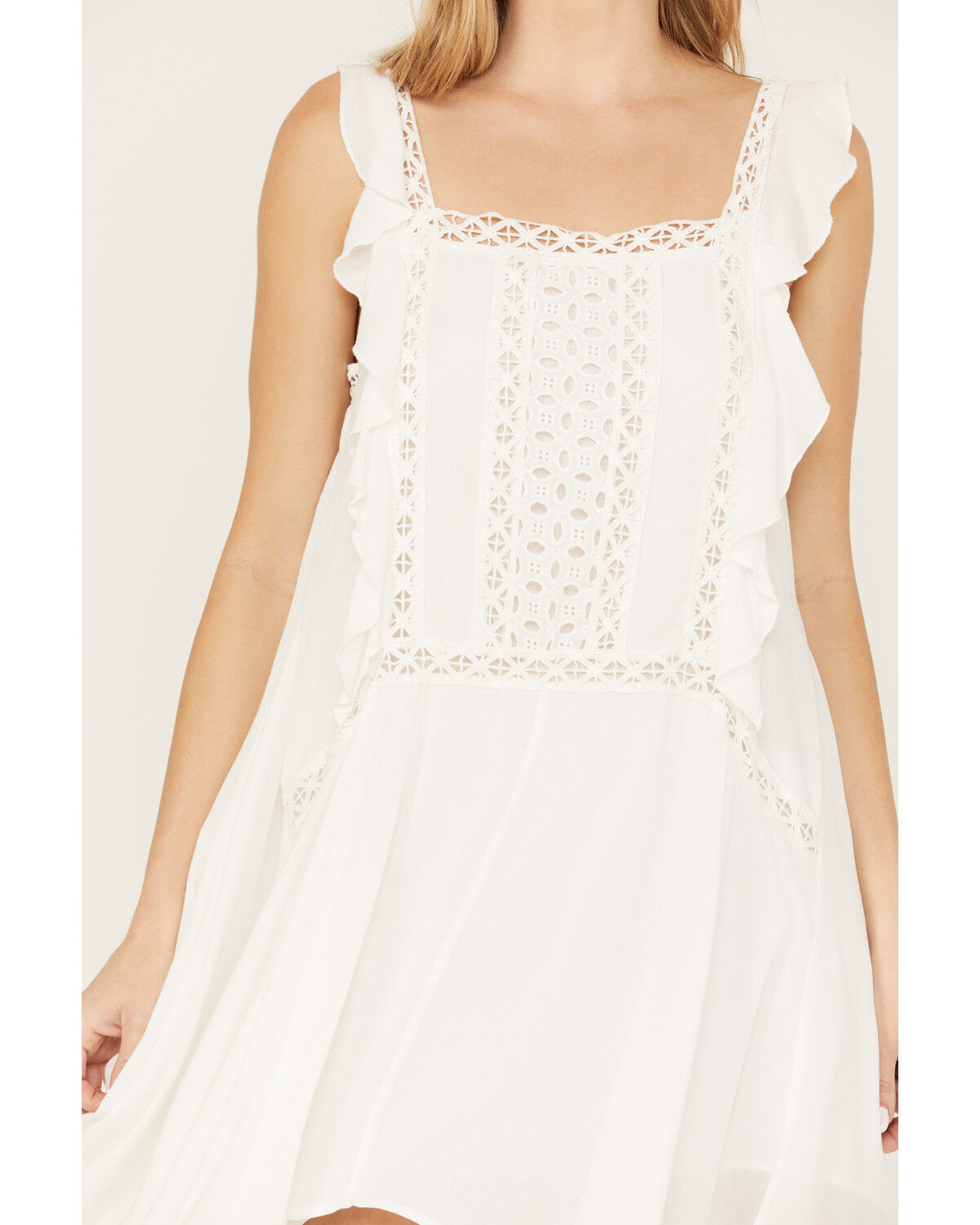 Image #3 - Wild Moss Women's Crochet Trim Mini Dress, White, hi-res