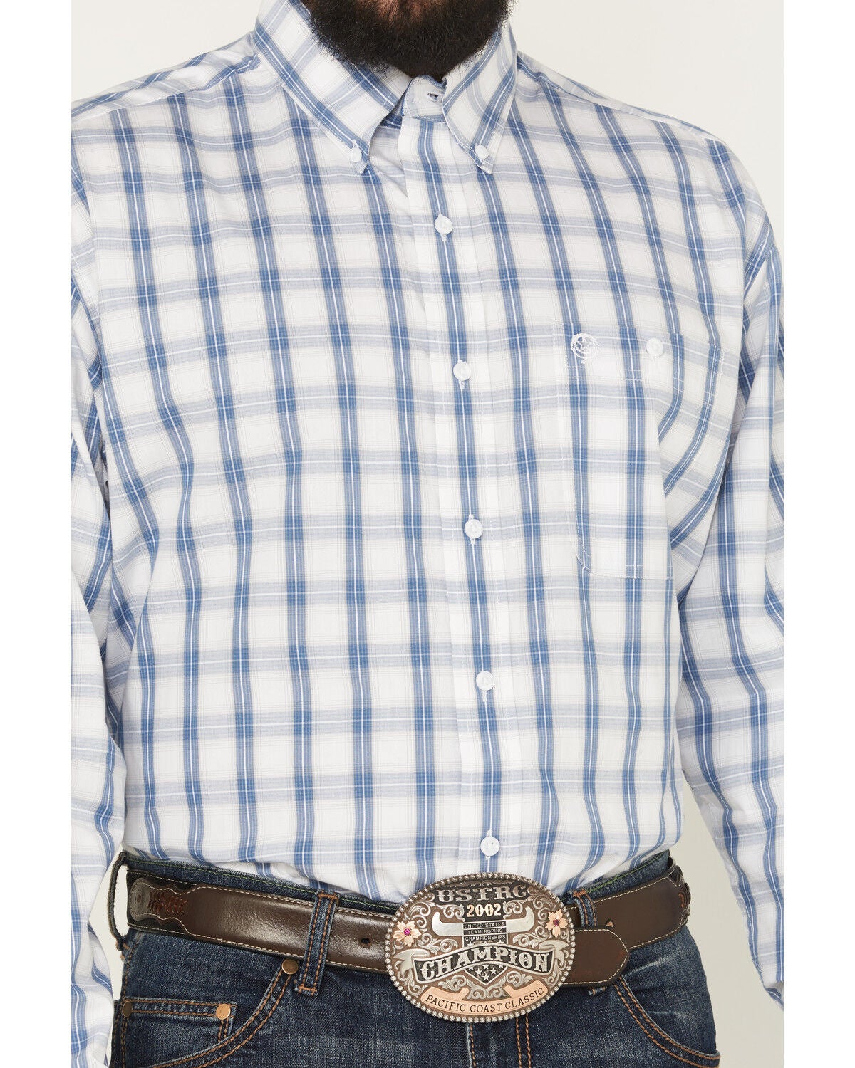 Image #3 - George Strait by Wrangler Men's Plaid Print Long Sleeve Button-Down Stretch Western Shirt - Tall, White, hi-res