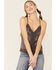 Image #1 - Wishlist Women's Satin Lace Button Front Tank Top, Charcoal, hi-res