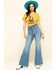 Flying Tomato Women's Denim Tie Front Flare Jeans , Blue, hi-res