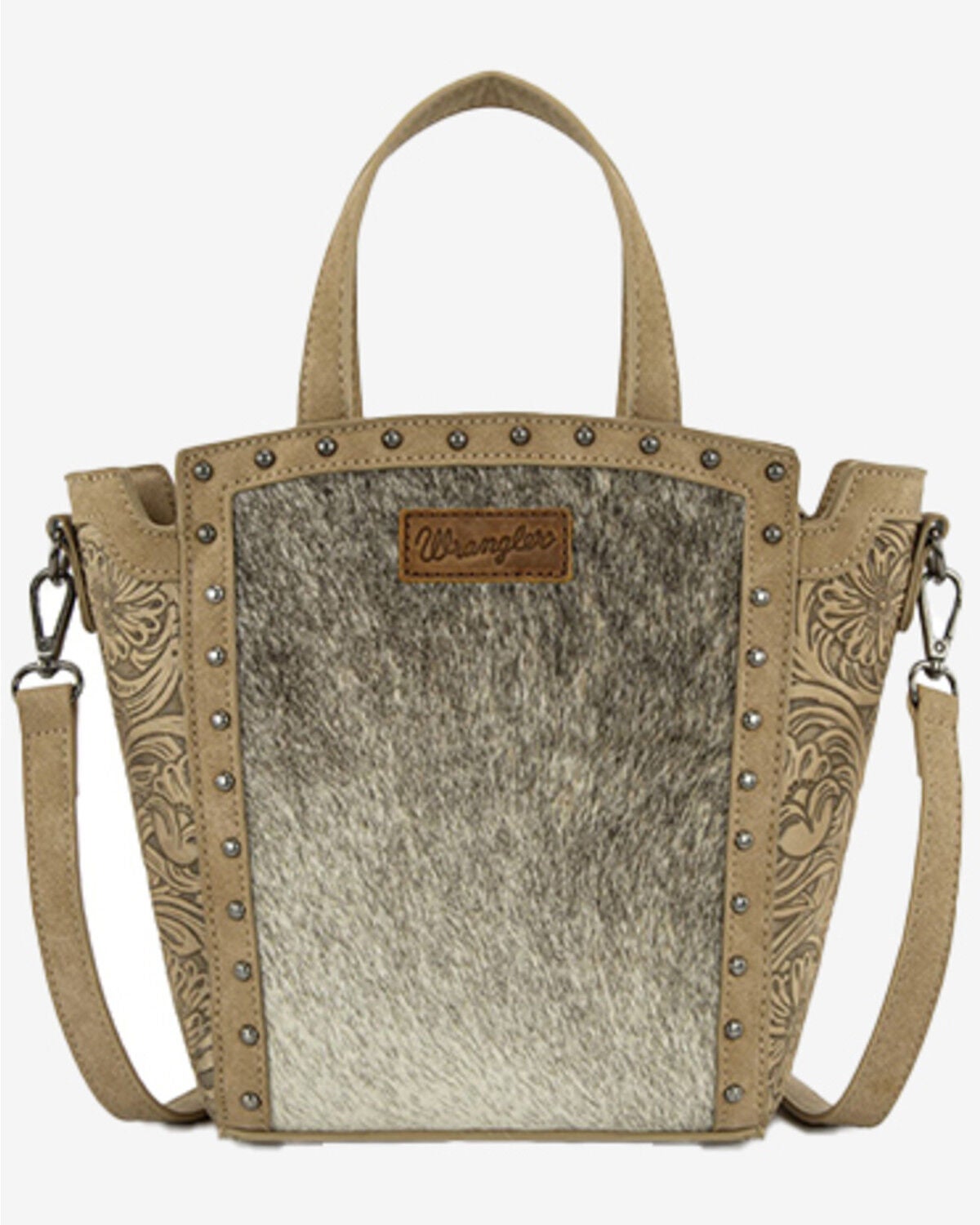 Wrangler Women's Cowhide Embossed Crossbody Tote Bag, Tan, hi-res
