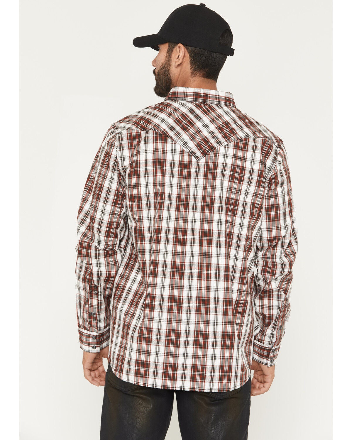 Image #4 - Moonshine Spirit&reg; Men's Red Tail Hawk Dobby Plaid Print Long Sleeve Snap Western Shirt, White, hi-res