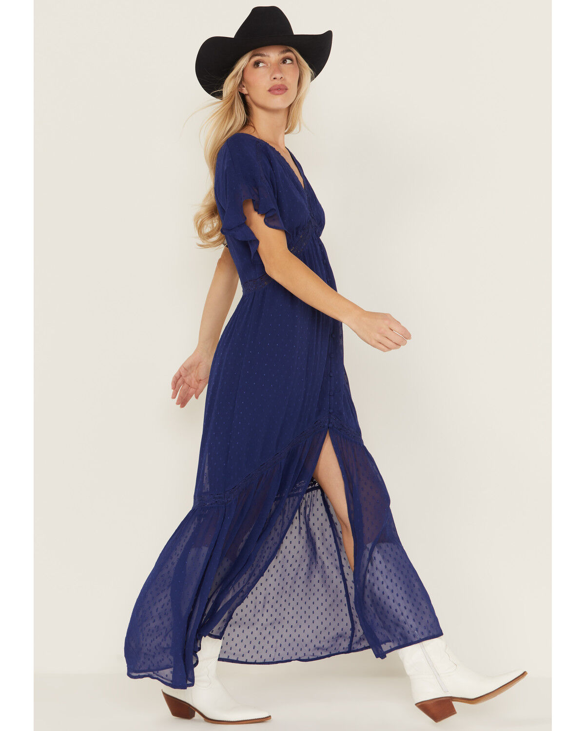 Image #1 - Shyanne Women's Lace Inset High-Low Maxi Dress, Blue, hi-res