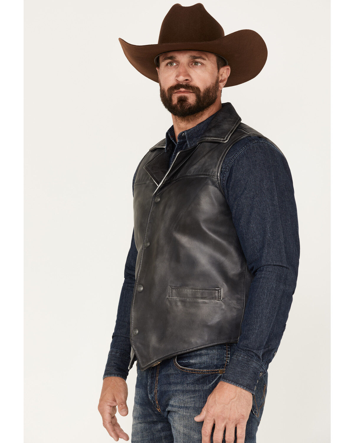Image #2 - Cripple Creek Men's Snap-Front Moto Vest, Black, hi-res