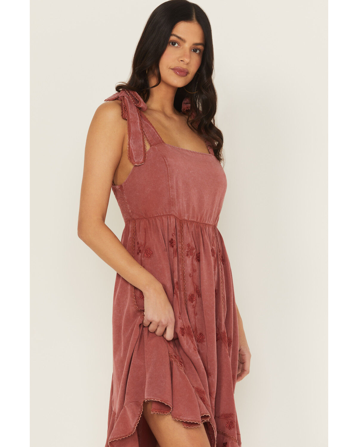 Image #2 - Wild Moss Women's Floral Embroidered Tie Strap Midi Dress, Rose, hi-res