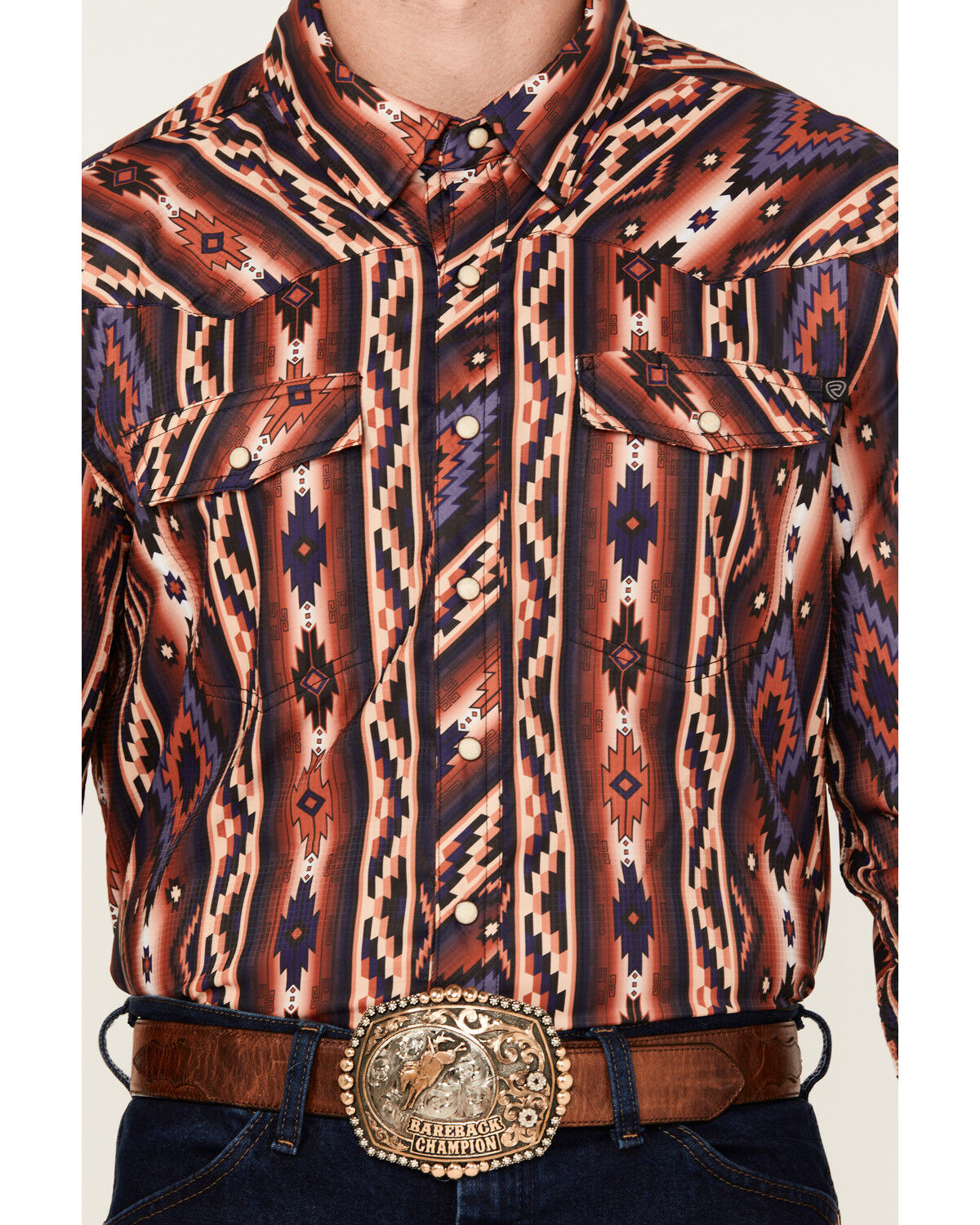 Image #3 - Rock & Roll Denim Men's Tek Southwestern Striped Long Sleeve Snap Western Shirt, Multi, hi-res
