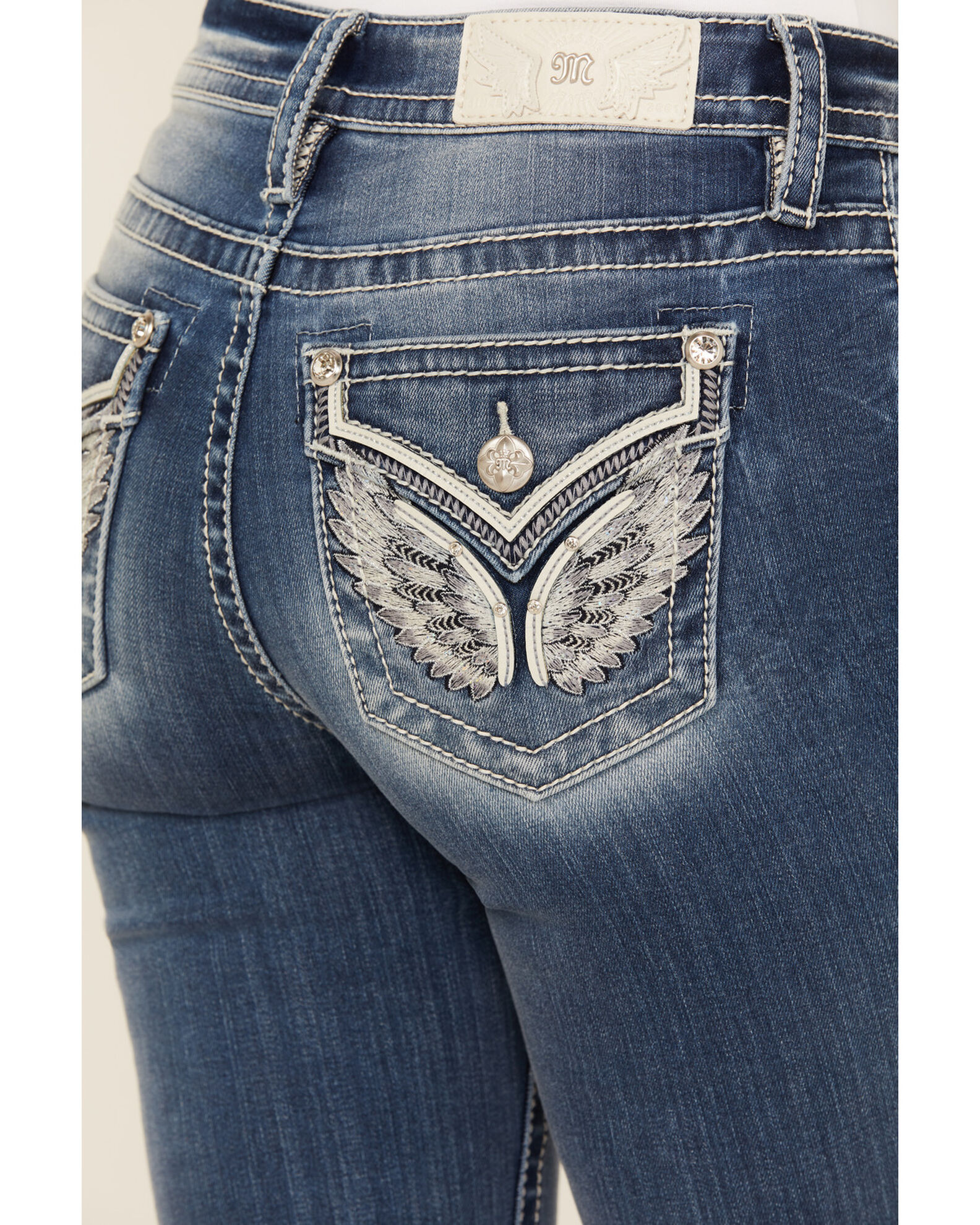 Product Name Miss Me Women's Medium Wash Mid Rise Wing Pocket Bootcut