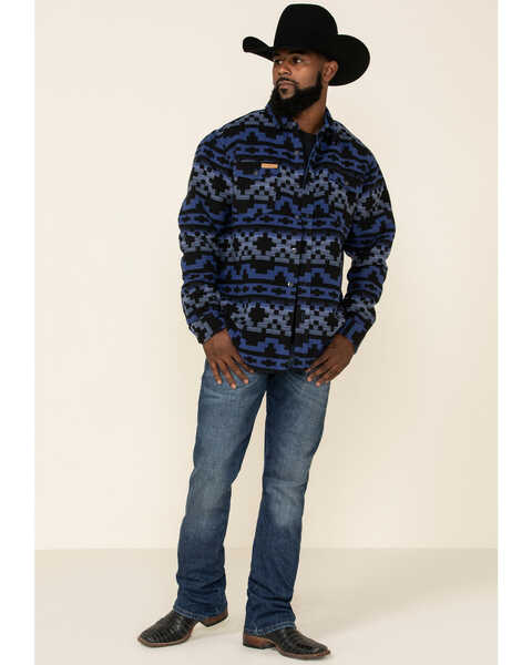 Image #2 - Powder River Outfitters Men's Southwestern Print Jacquard Shirt Jacket , Navy, hi-res