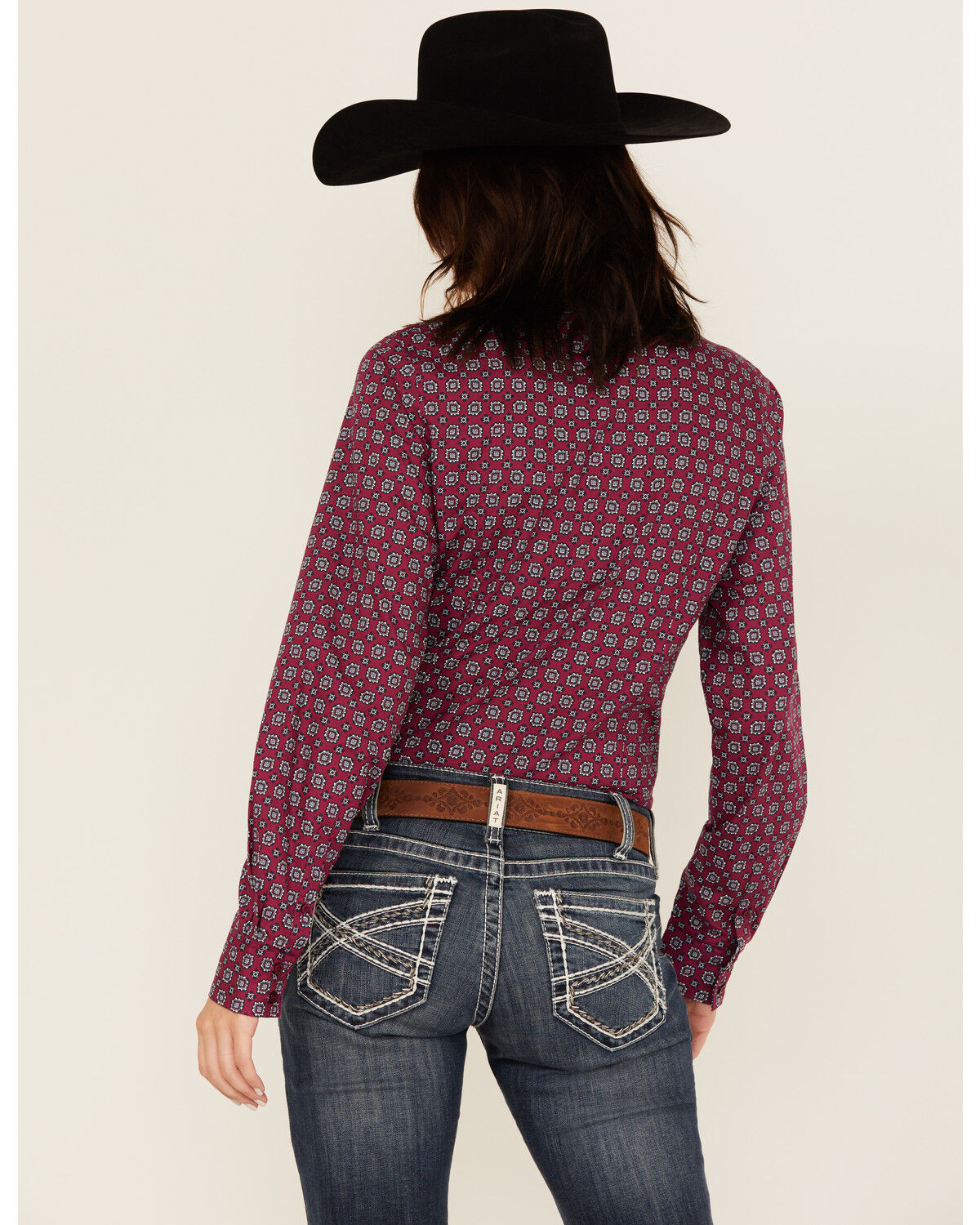 Image #4 - Cinch Women's Geo Print Long Sleeve Button-Down Western Shirt, Burgundy, hi-res
