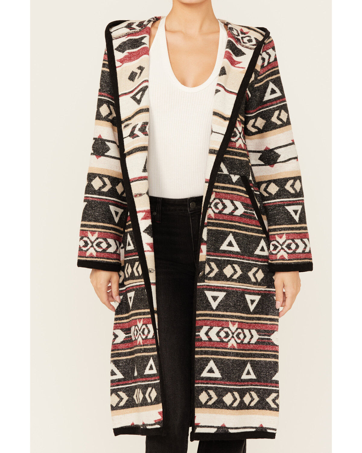 Image #3 - Cripple Creek Women's Southwestern Print Hooded Duster, Black, hi-res