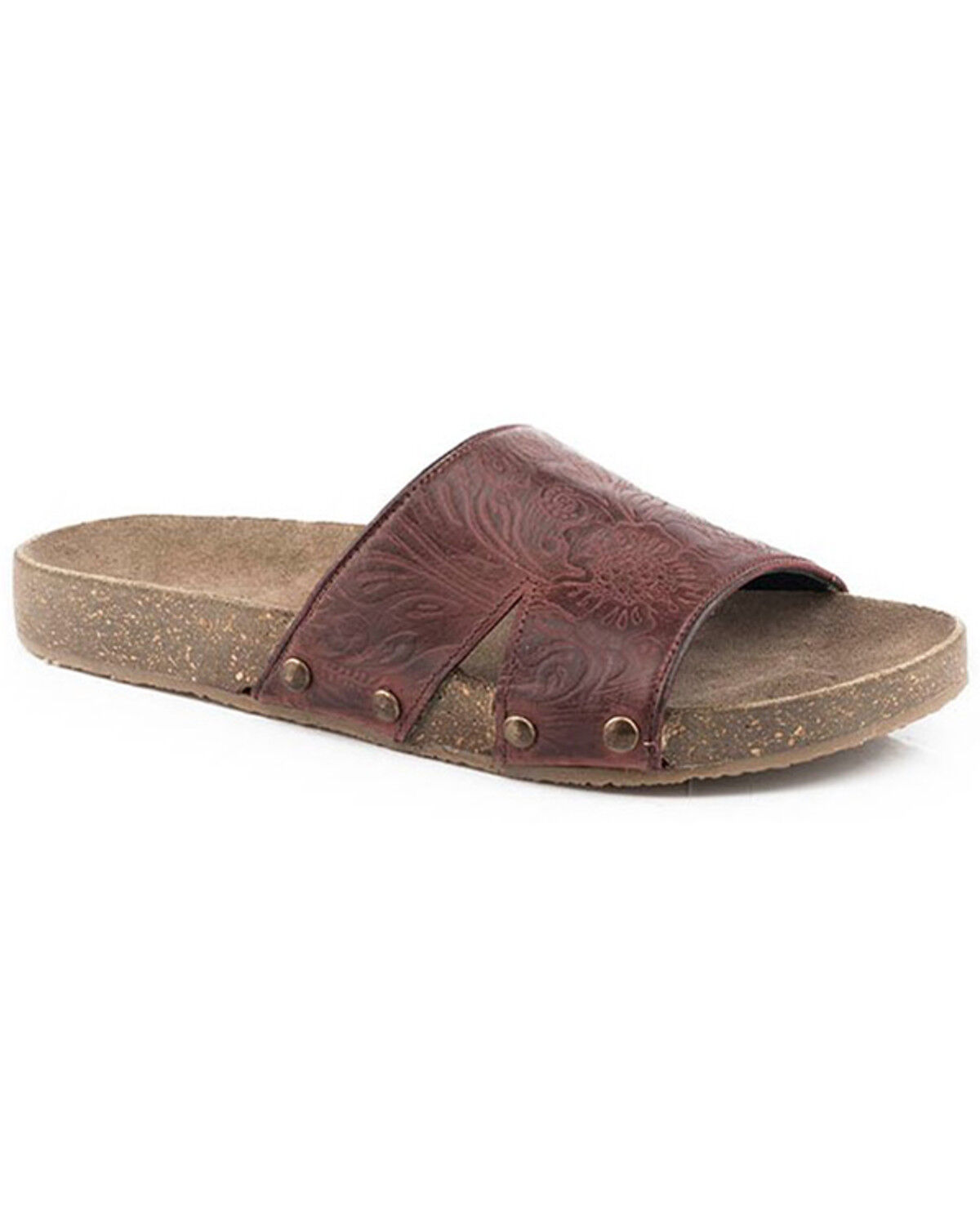 Image #1 - Roper Women's Destiny Floral Embossed Slide Sandal, Brown, hi-res