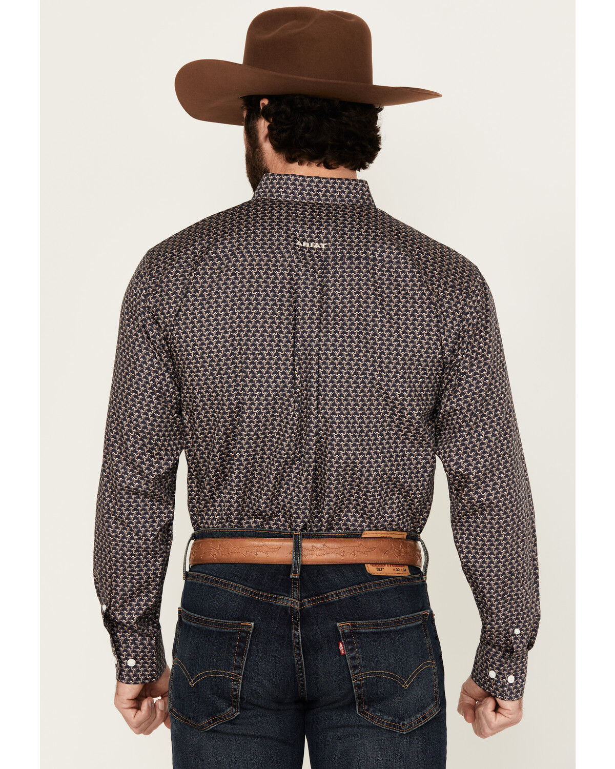 Image #4 - Ariat Men's Wrinkle Free Fields Printed Long Sleeve Button-Down Western Shirt, Navy, hi-res