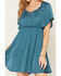 Image #3 - Shyanne Women's Hailey Satin Flounce Short Sleeve Mini Dress, Teal, hi-res