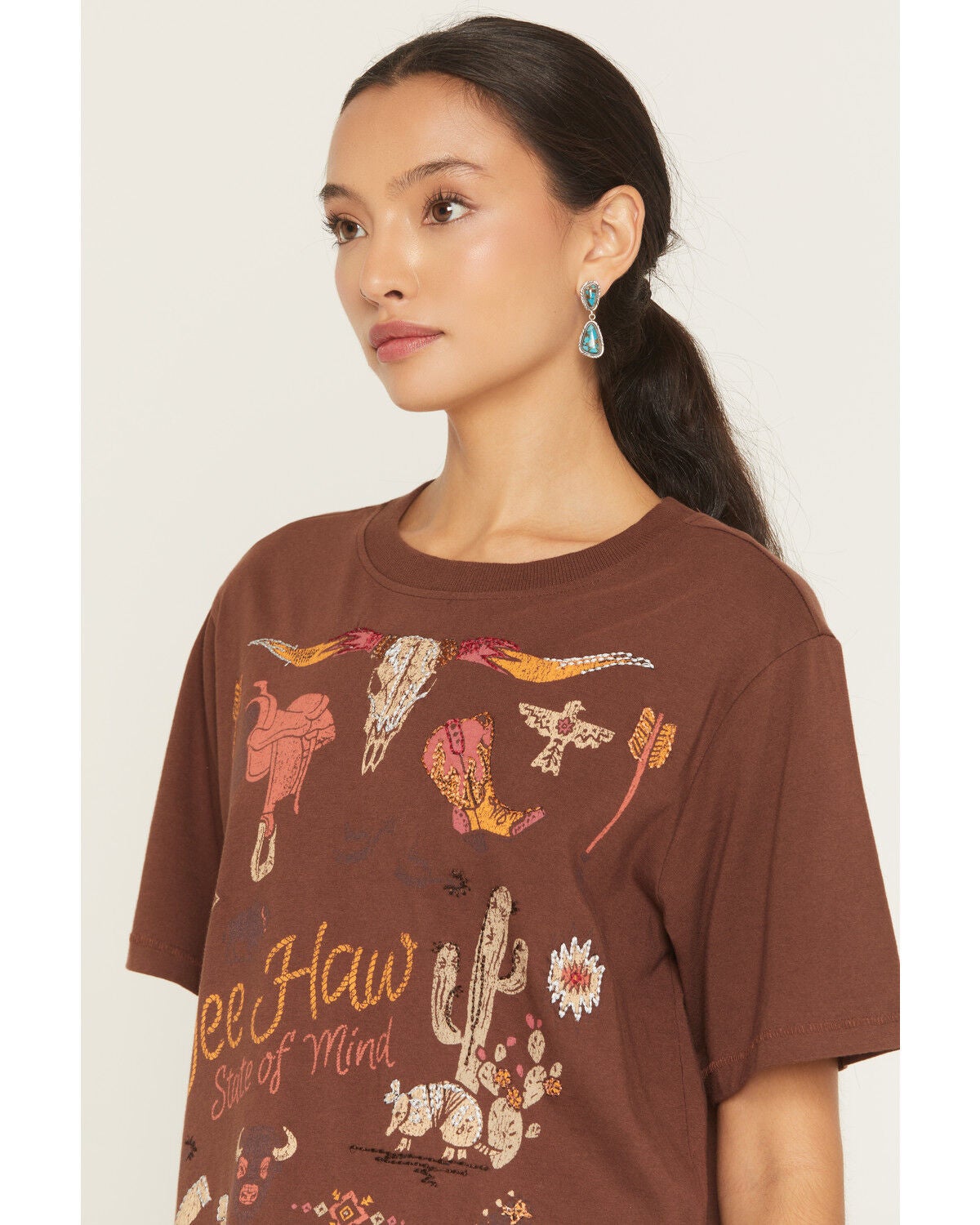 Image #2 - Shyanne Women's Western Embroidered Short Sleeve Graphic Tee, Chocolate, hi-res