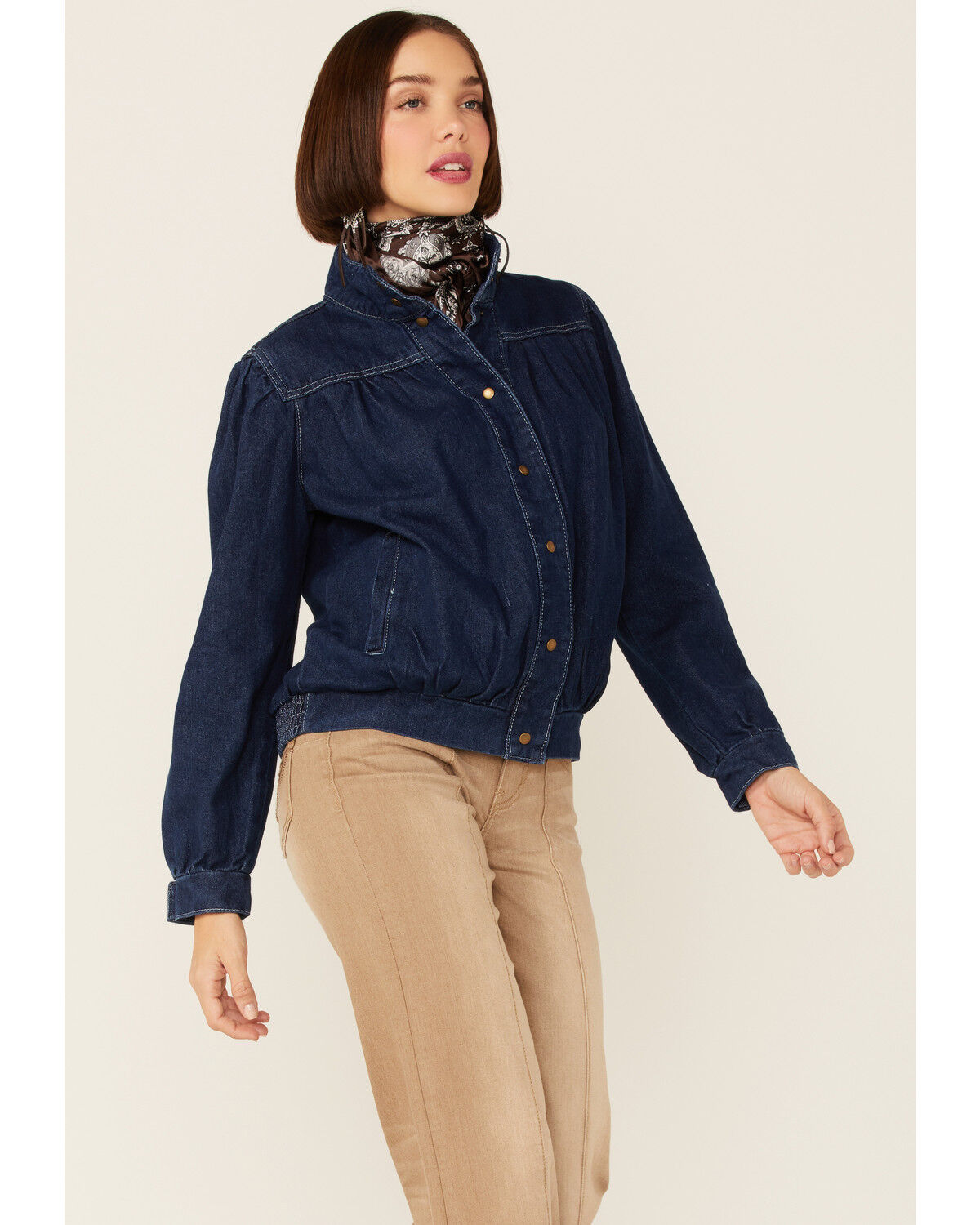 Image #1 - Molly Bracken Women's Track Pleated Snap-Front Denim Jacket, Blue, hi-res
