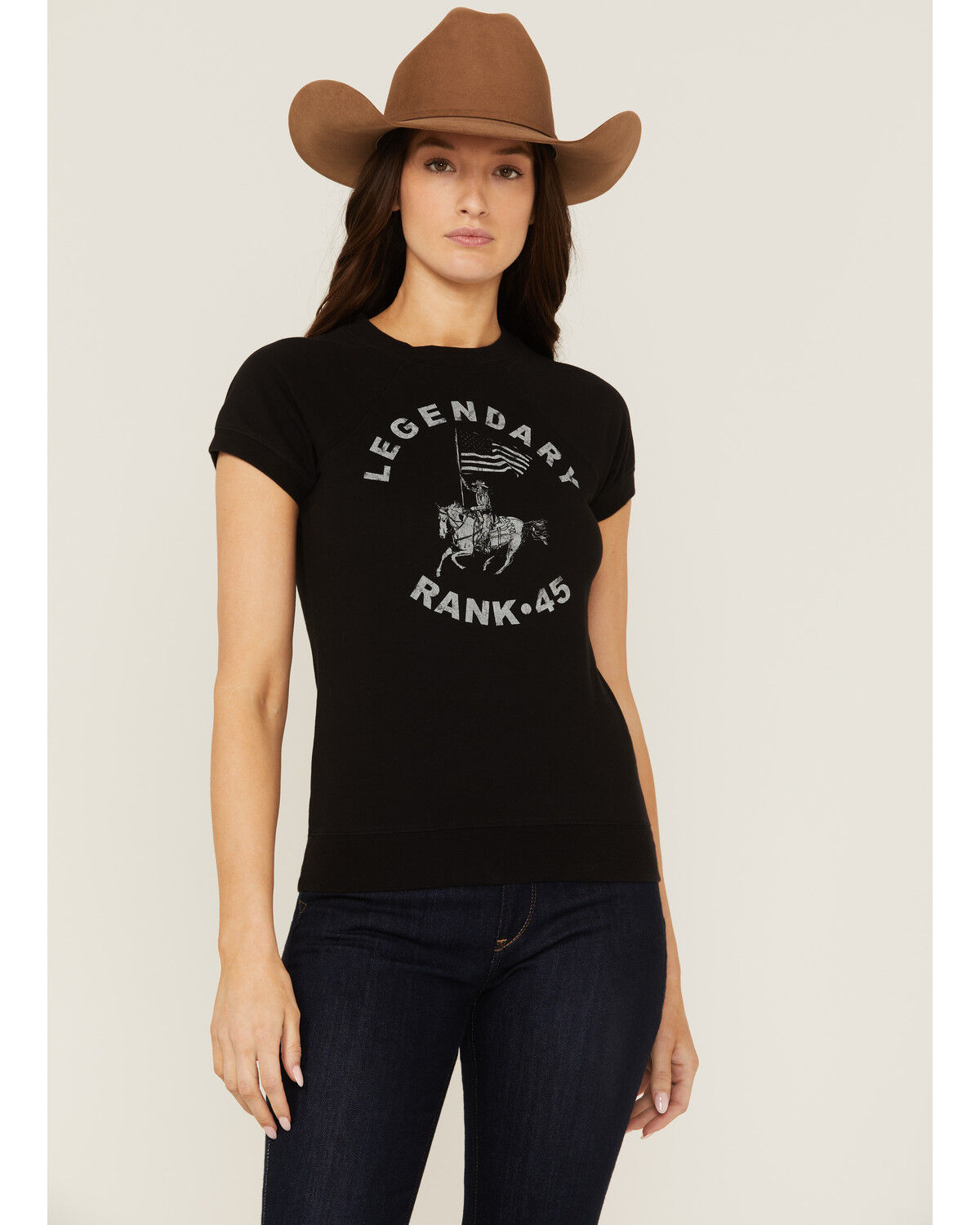 Image #1 - RANK 45® Women's Legendary Graphic Raglan Tee, Black, hi-res
