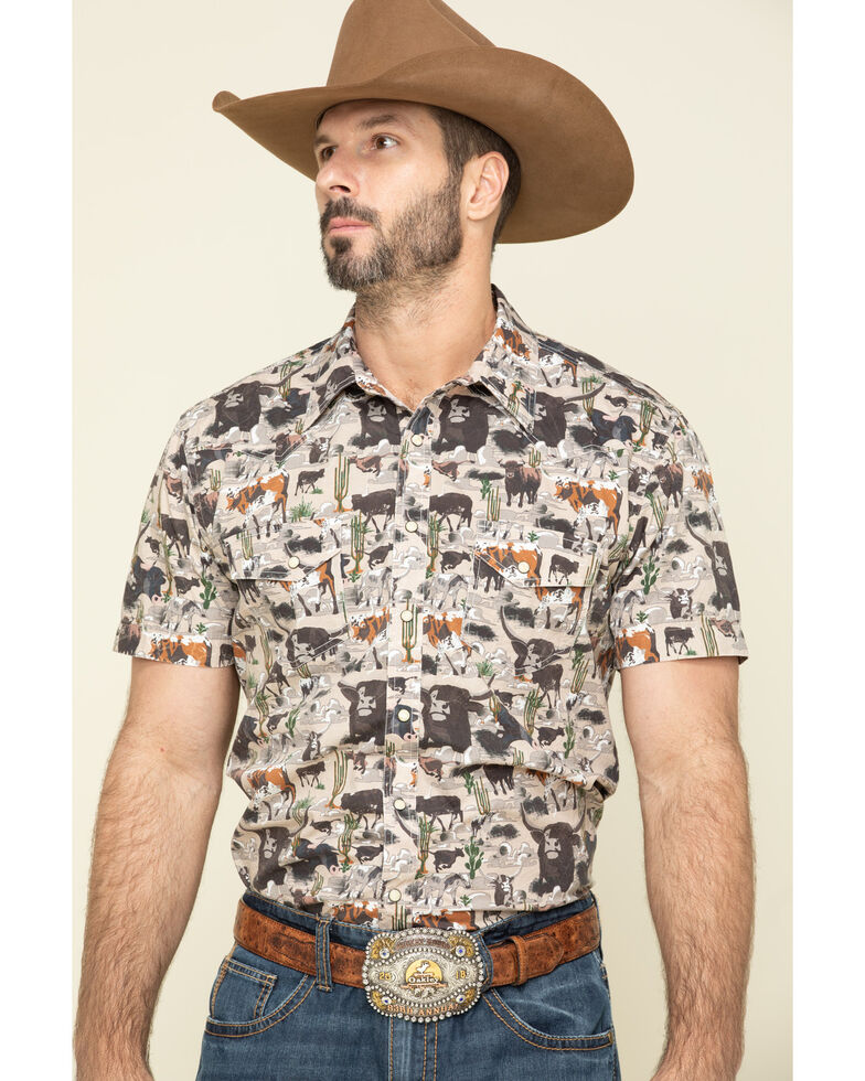 Dale Brisby Men S Conversational Bull Print Short Sleeve Western Shirt Country Outfitter