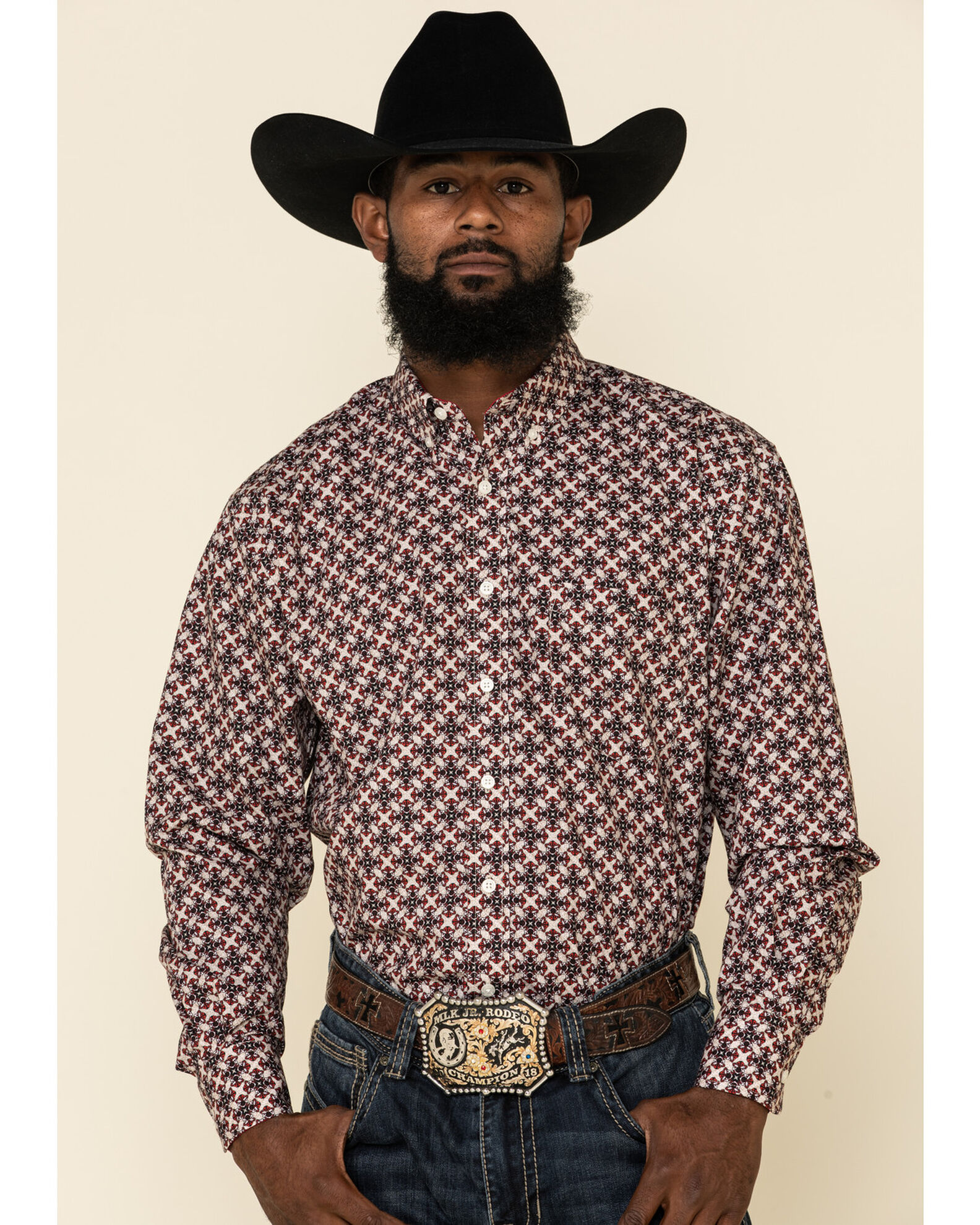 Resistol Men s Red Orchard Geo Print Long Sleeve Western Shirt