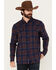 Image #1 - Moonshine Spirit Men's Fireland Dobby Plaid Print Long Sleeve Snap Western Shirt, Burgundy, hi-res