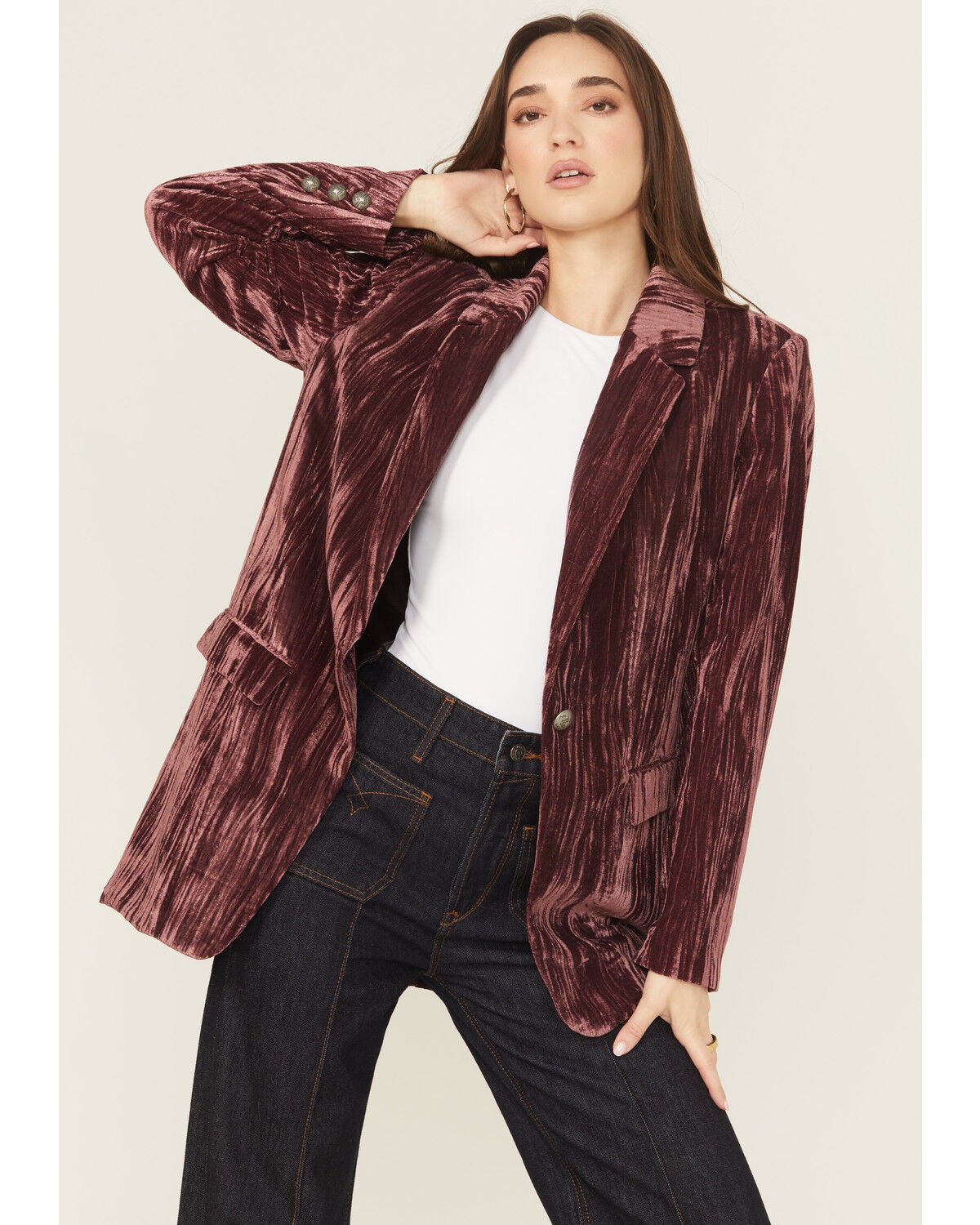 Ariat Women's Velvet Aura Blazer, Wine, hi-res
