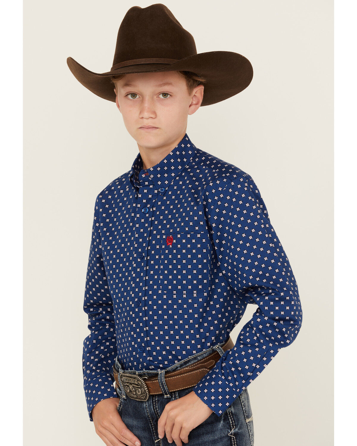Image #2 - Cinch Boys' Geo Print Long Sleeve Button-Down Western Shirt, Royal Blue, hi-res