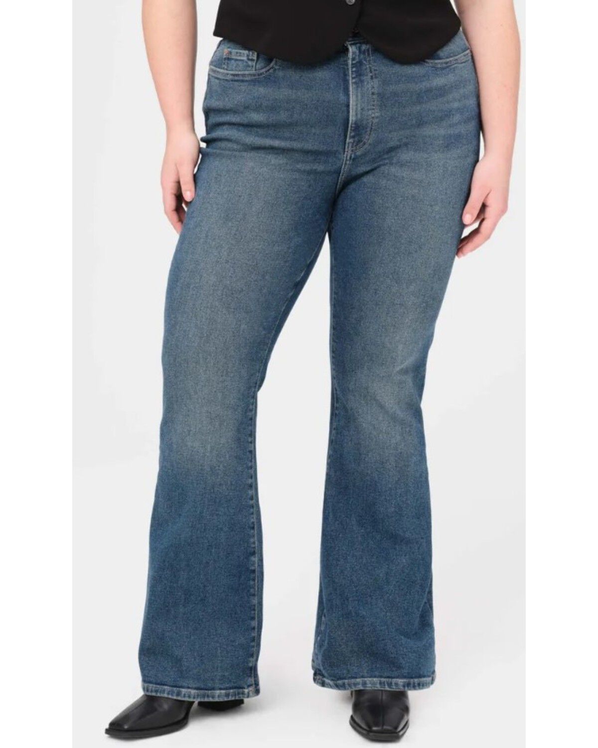 Image #1 - Warp + Weft Women's Mia Dark Wash High Rise Flare Stretch Denim Jeans - Plus, Dark Wash, hi-res