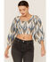 Image #2 - Shyanne Women's Ikat Print Puff Sleeve Crop Top, Bright Blue, hi-res
