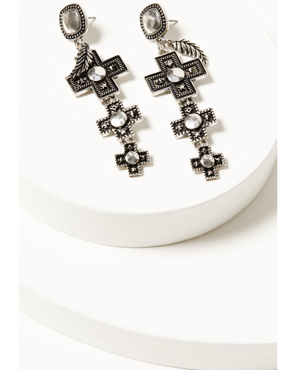Image #1 - Shyanne Women's Southwestern Antique Stacked Cross Earrings, Silver, hi-res
