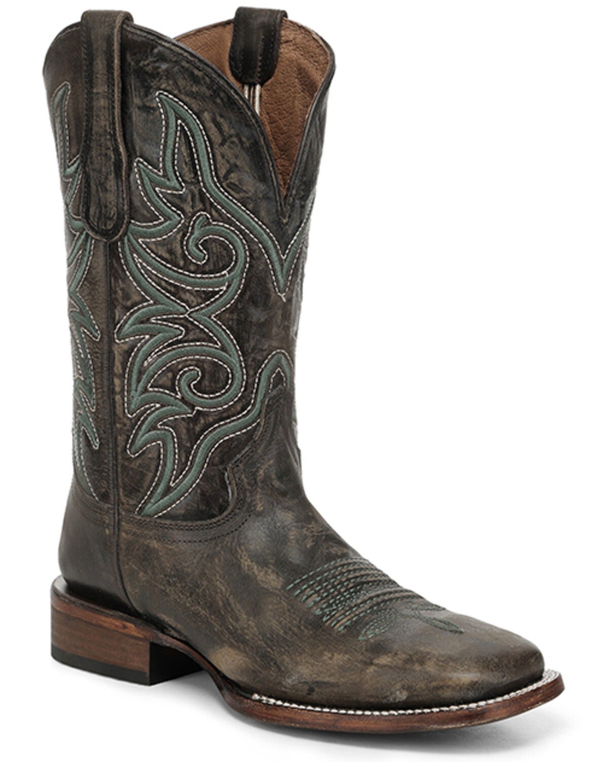 Circle G Men's Embroidered Western Boots - Broad Square Toe, Olive, hi-res