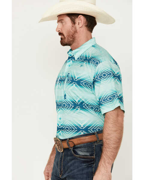 Image #2 - Ariat Men's VentTEK Classic Fit Southwestern Striped Short Sleeve Performance Shirt , Aqua, hi-res
