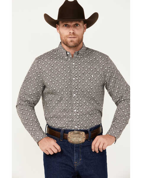 RANK 45® Men's Chute Gate Geo Print Long Sleeve Button-Down Western Shirt, Black, hi-res
