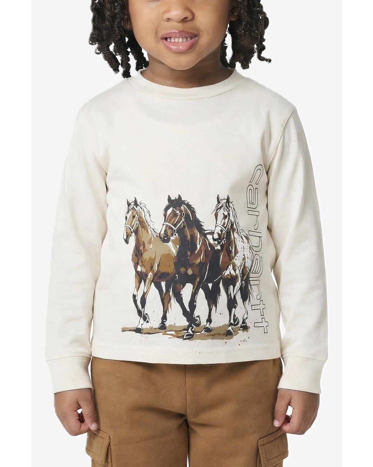 Carhartt Toddler Girls' Horse Logo Long Sleeve Graphic Tee, Cream, hi-res