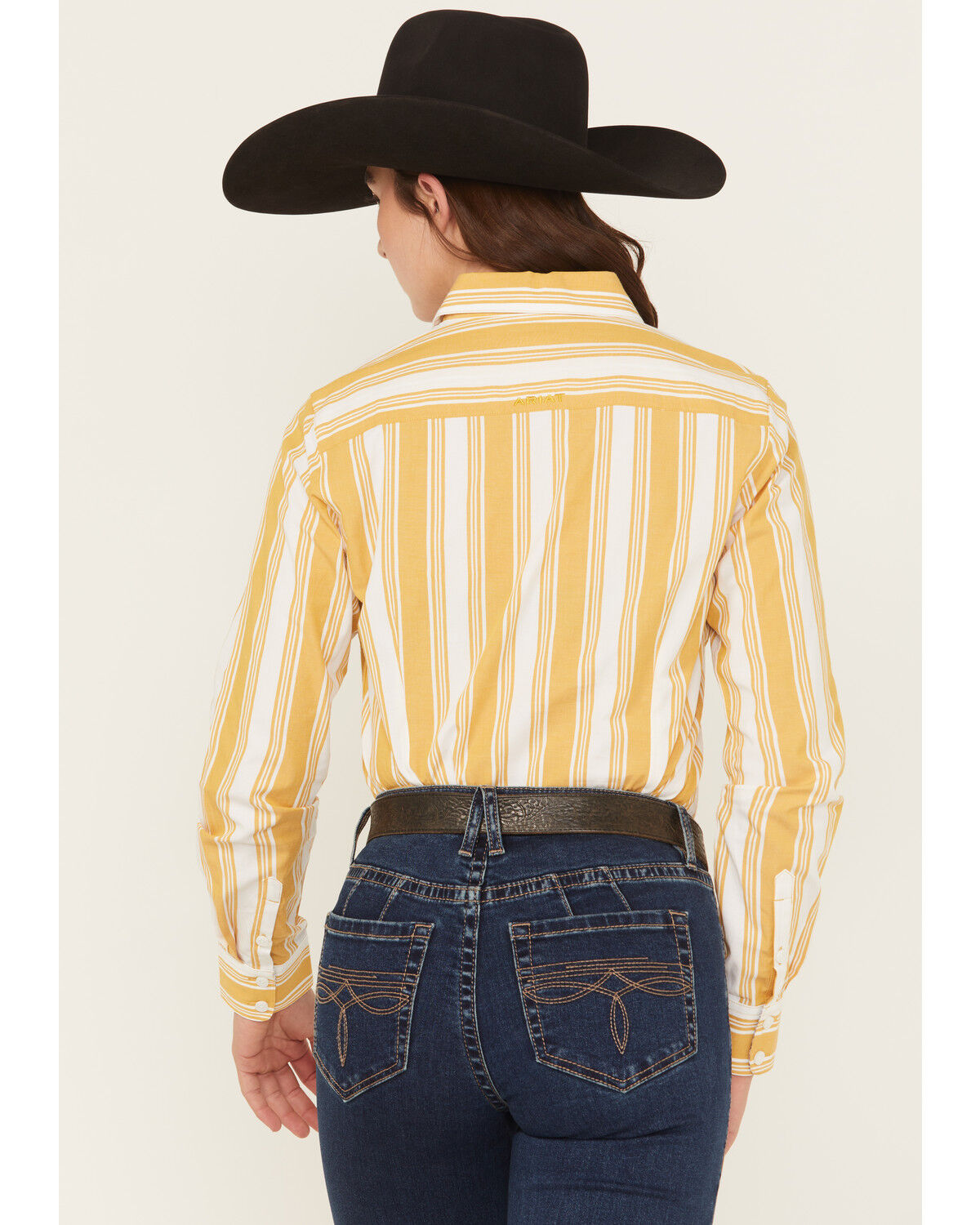 Image #4 - Ariat Women's Kirby Striped Print Long Sleeve Button-Down Stretch Western Shirt, Yellow, hi-res