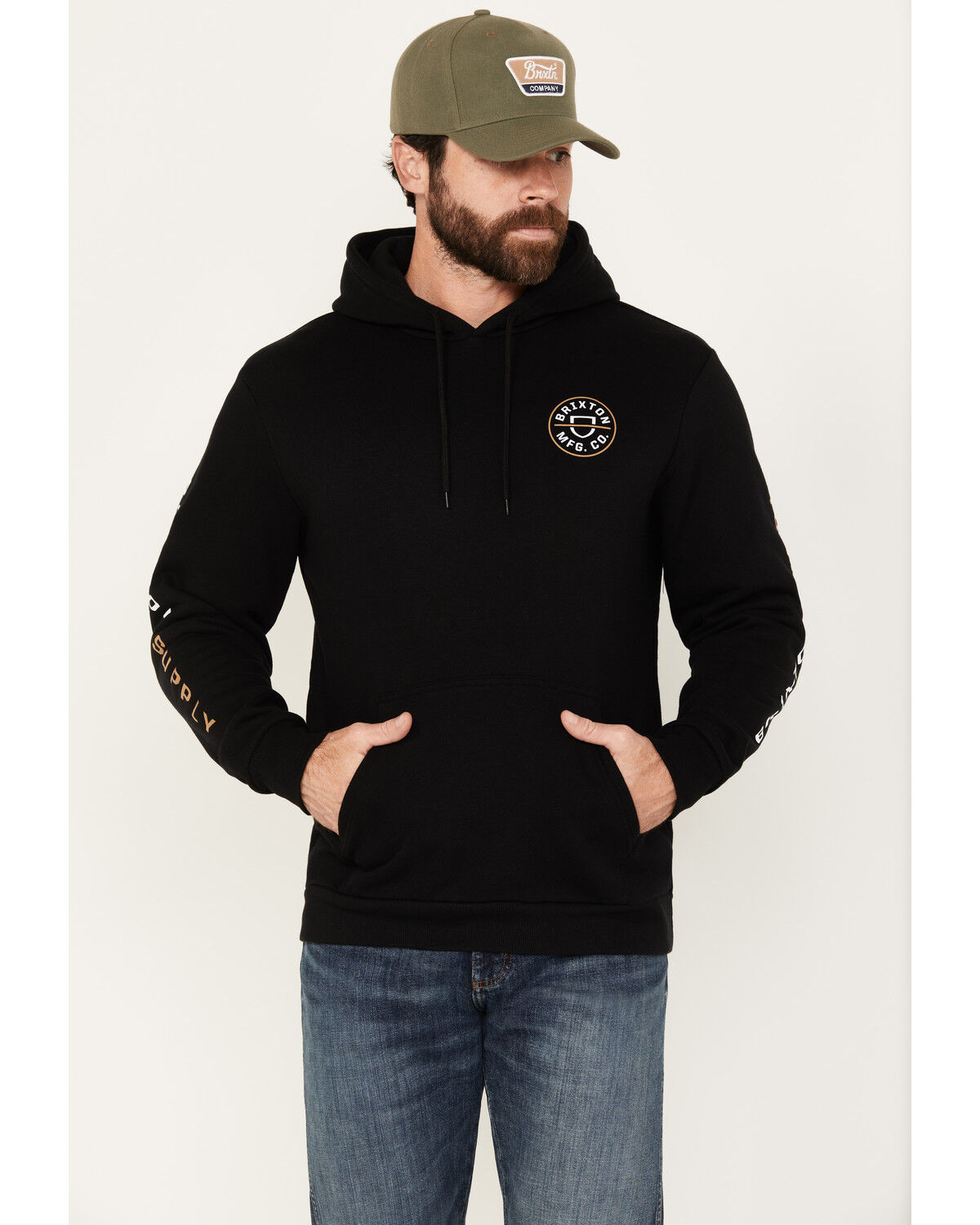 Image #1 - Brixton Men's Crest Logo Hooded Sweatshirt, Black, hi-res