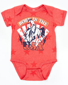 Rodeo Quincy Infant Girls' Red Born in the USA Rodeo Cowboy Onesie, Red, hi-res