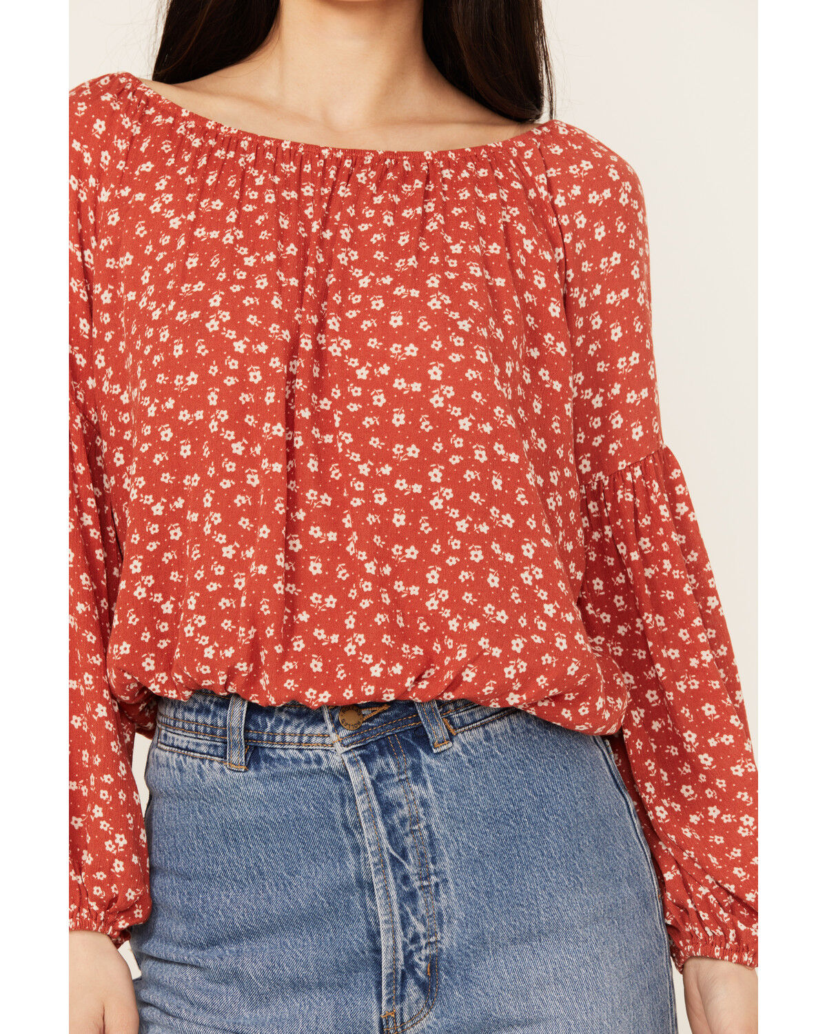Image #3 - Wild Moss Women's Ditzy Floral Print Long Sleeve Shirt, Rust Copper, hi-res