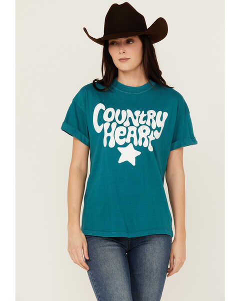Girl Dangerous Country Heart Short Sleeve Graphic Tee , Aqua, hi-res