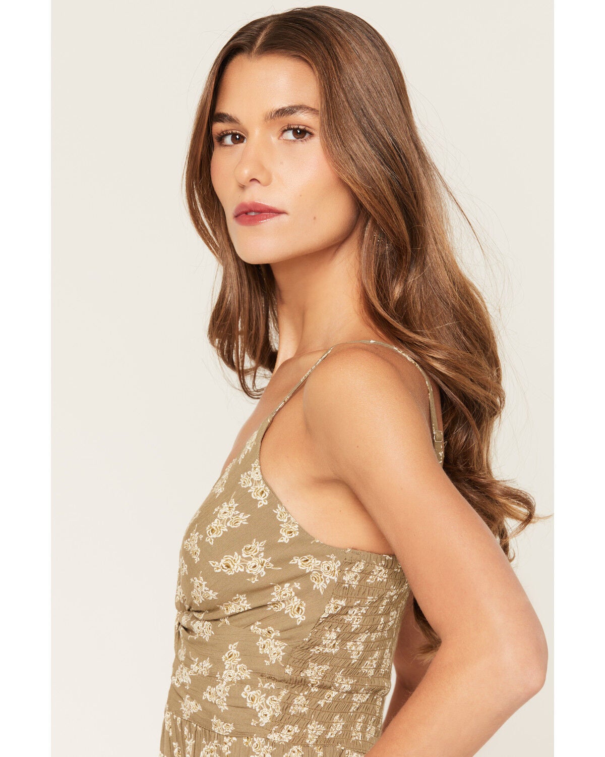 Image #2 - Angie Women's Floral Print Twist Front Mini Dress, Olive, hi-res