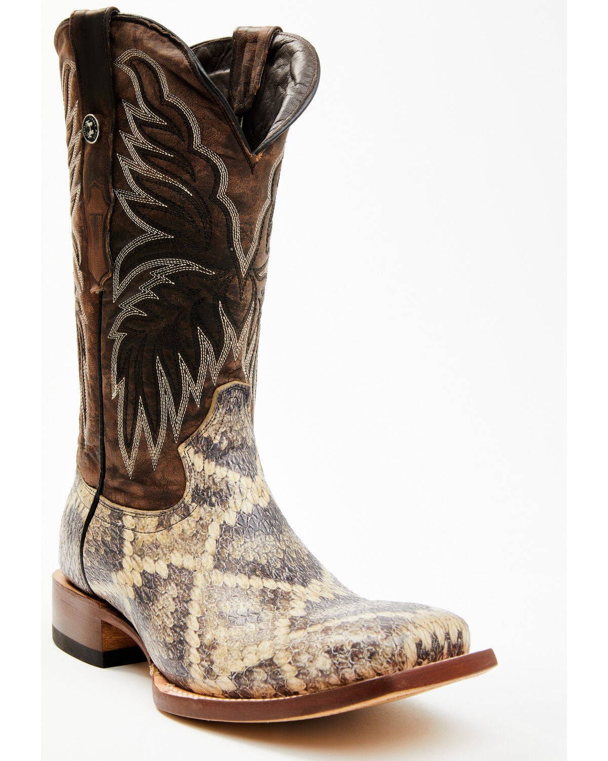 Tanner Mark Men's Rattlesnake Print Western Boots - Broad Square Toe, Natural, hi-res