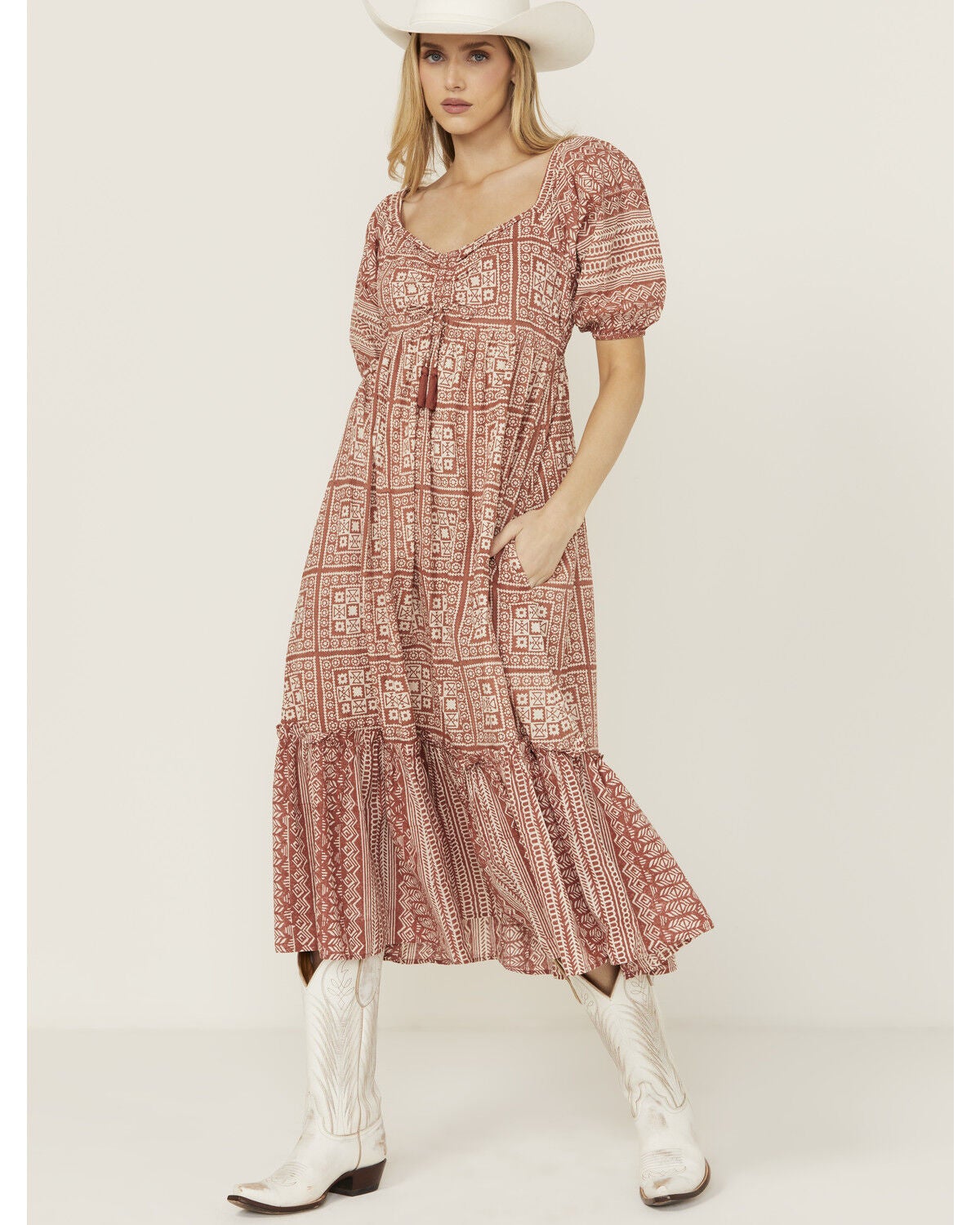 Cleobella Women's Joely Southwestern Print Short Sleeve Midi Dress, Rust Copper, hi-res