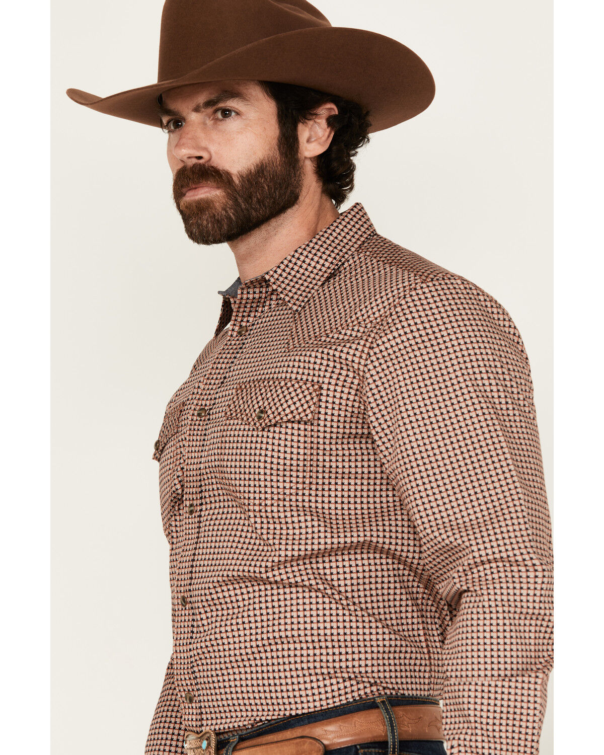 Image #2 - Cody James Men's Ramon Plaid Print Long Sleeve Snap Western Shirt, Brown, hi-res