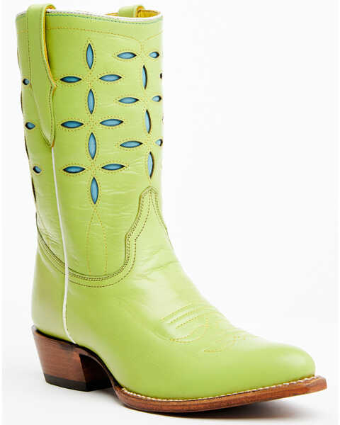 Image #1 - Planet Cowboy Women's Pee-Wee Ah Limon Leather Western Boot - Snip Toe , Green, hi-res
