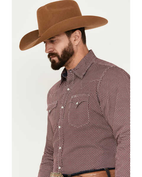 Image #2 - Stetson Men's Diamond Geo Print Long Sleeve Pearl Snap Western Shirt, Burgundy, hi-res