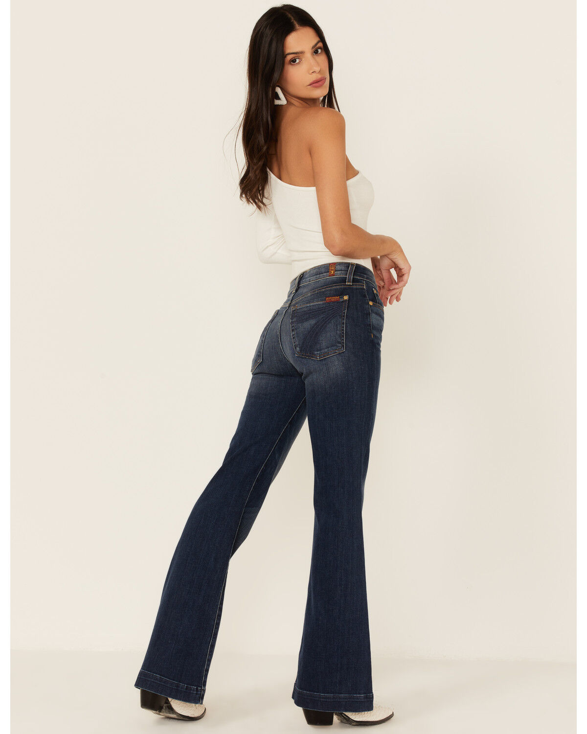 Image #1 - 7 For All Mankind Women's Medium Melrose Tailorless Dojo Trouser Leg Jeans, Blue, hi-res