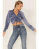 Image #1 - Lush Women's Satin Cinch Front Blouse, Blue, hi-res