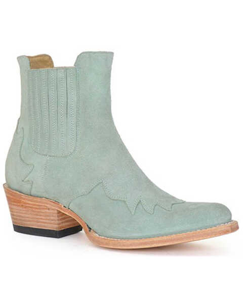 Image #1 - Stetson Women's Talula Suede Western Booties - Snip Toe, Blue, hi-res