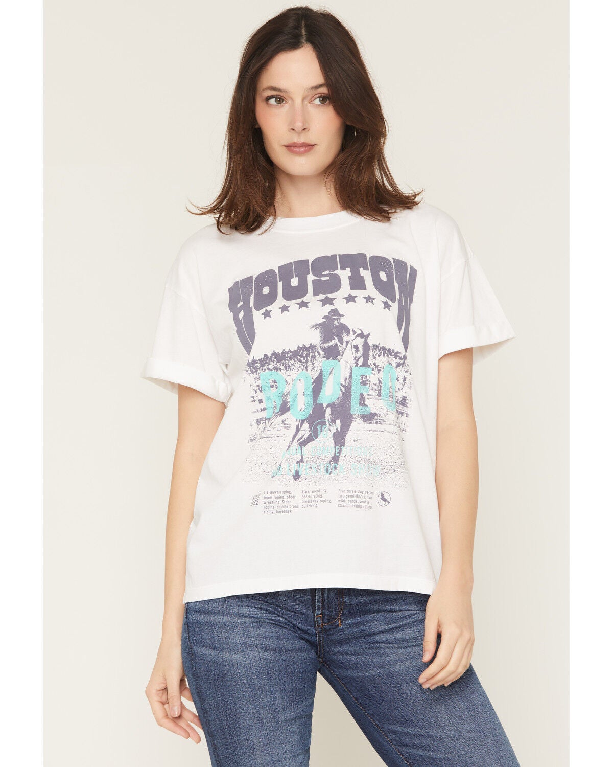 Image #1 - Girl Dangerous Women's Houston Rodeo Short Sleeve Graphic Tee, White, hi-res