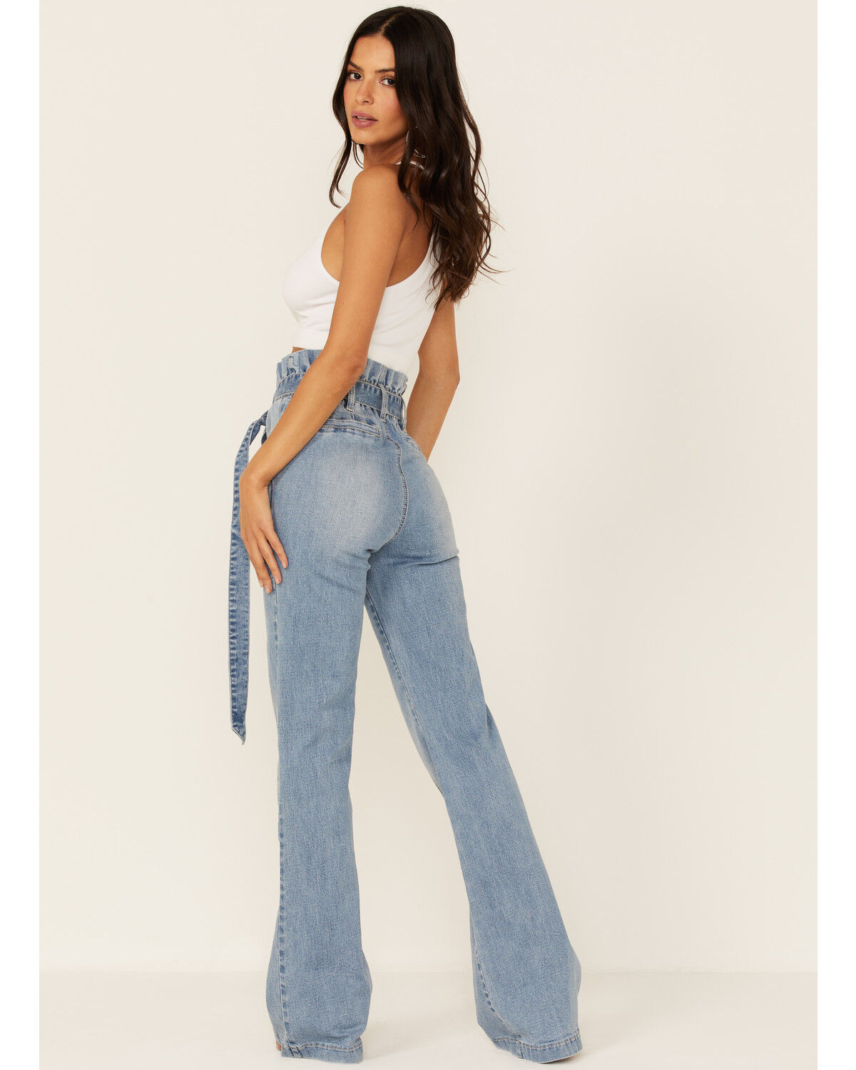 Image #3 - Flying Tomato Women's Light Wash Vintage High Rise Paperbag Tie Waist Jeans, , hi-res