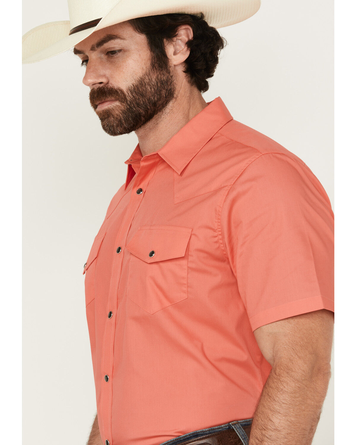 Image #2 - Gibson Trading Co Men's White Water Solid Short Sleeve Snap Stretch Western Shirt - Tall, Coral, hi-res