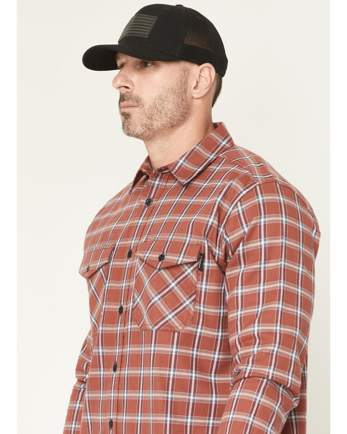 Image #2 - Hawx Men's FR Ponderosa Plaid Print Long Sleeve Button-Down Work Shirt, Wine, hi-res